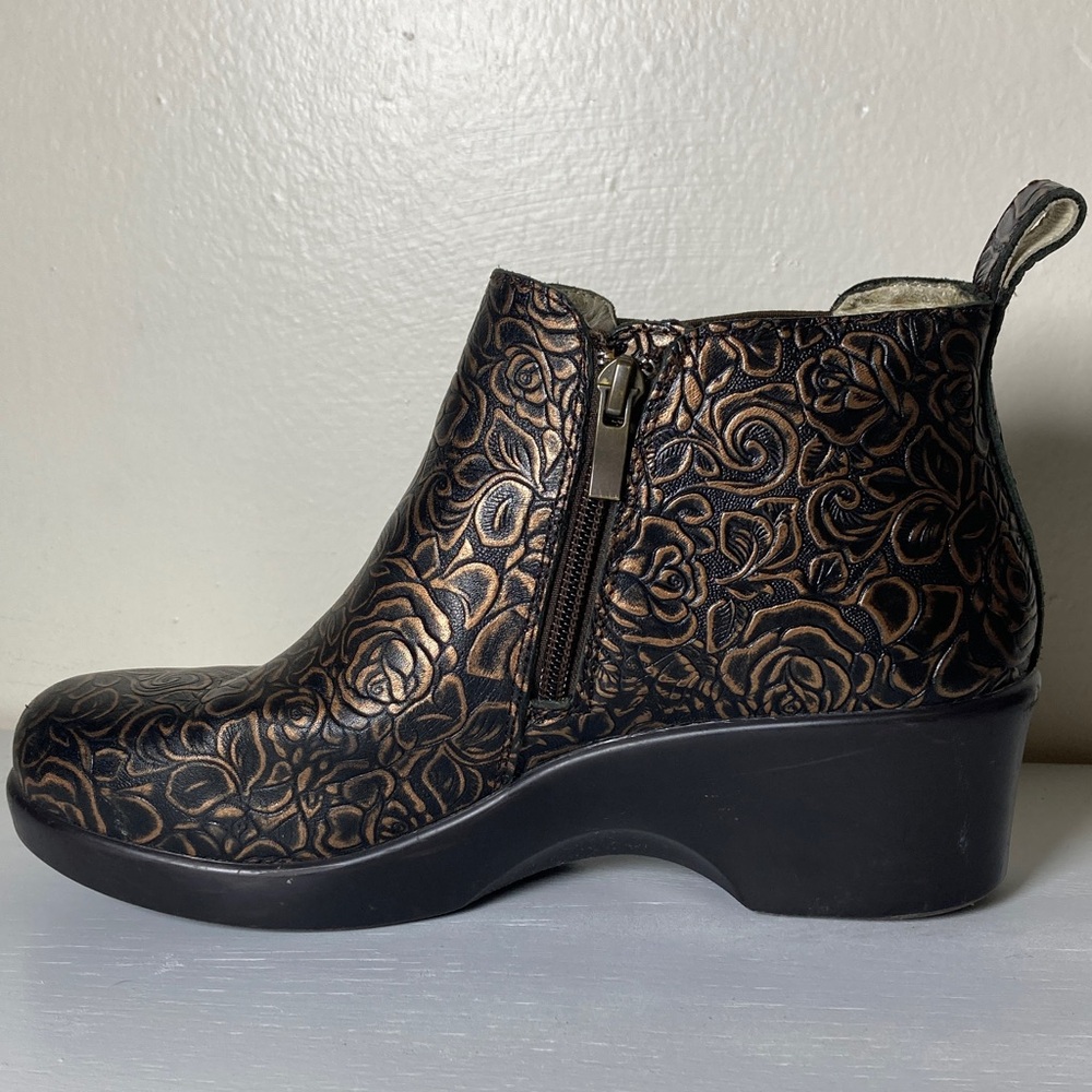 Alegria Boots Womens 38 Ever Roar Chelsea Bootie Brown Leather Zebra Print Wedge - Picture 2 of 16